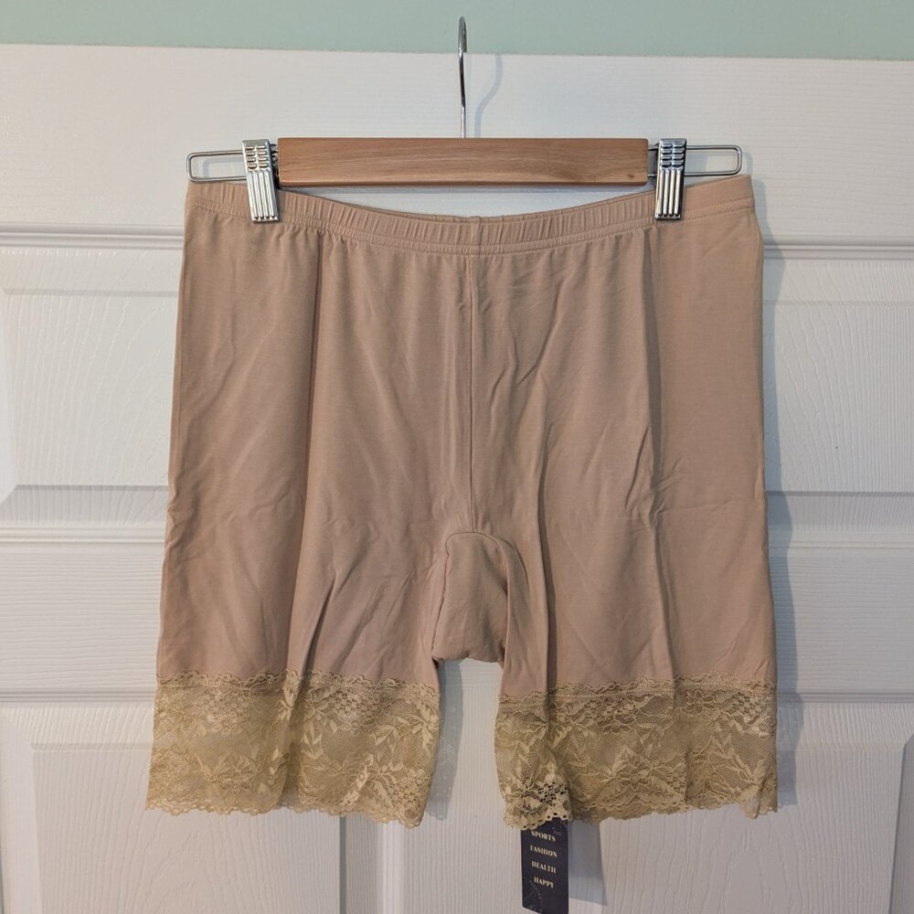Tan Lace Anti Chafing Slip Shorts Seamless Size L NWT